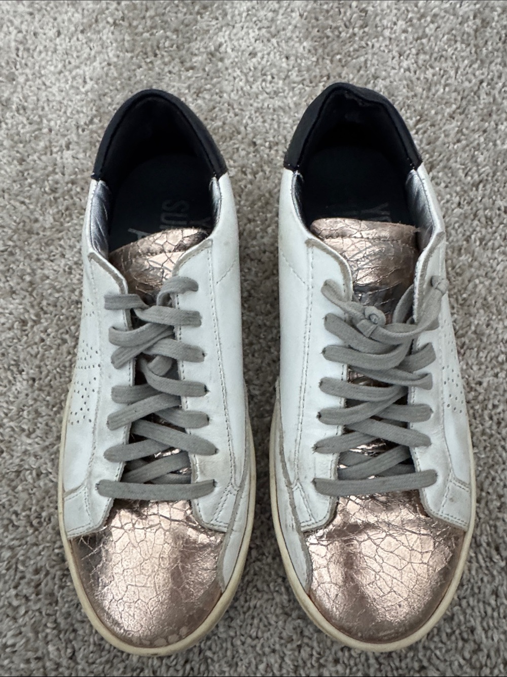 P448 White Sneakers with Rose Gold Cracked Toe